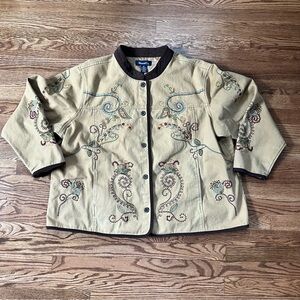 Denim&Co Tan and Brown Embroidered Denim Jacket